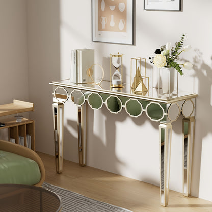 Spiegelconsole – Sidetable – Kaptafel – Haltafel – Make-uptafel – Luxe Design – Groot Formaat 120x35x76 cm – Lichtgouden Frame