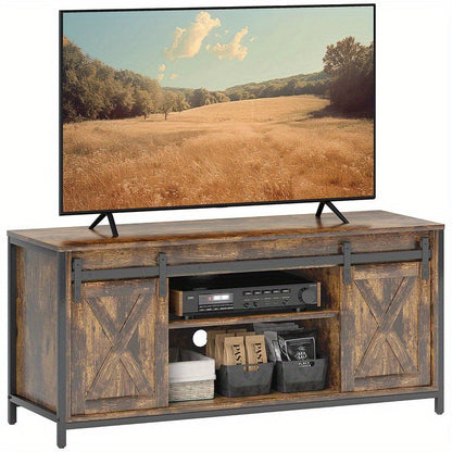 Tv-meubel – Tv-standaard – Tv-kast – Media Console – Tv-dressoir – Industrieel Modern – Houten Massief Hardhout – 6 Vakken Met Schuifdeuren