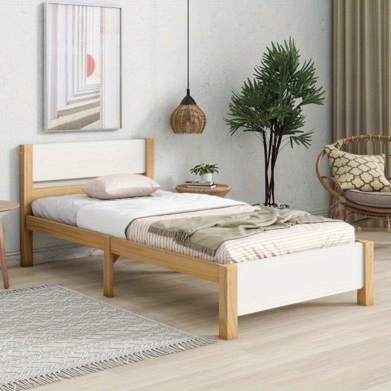Eenpersoonsbed – Tienerbed – Volwassenenbed – Bedframe – Slaapbank – Houten Frame van Grenen – Met Middenstijl voor Extra Stevigheid – Inclusief MDF Hoofdeinde en Voetbord – Wit Natuurkleur – 90x200 cm