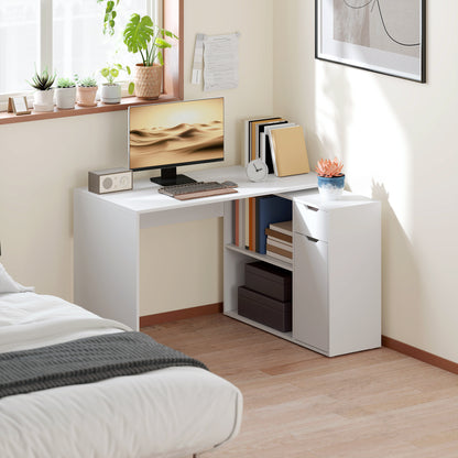 Flexibel Bureau – Bureautafel – Studiebureau – Werkplek – Schrijftafel – Wit Houten Design – 2-Laagse Kast & Lade – Compact en Onderhoudsvriendelijk