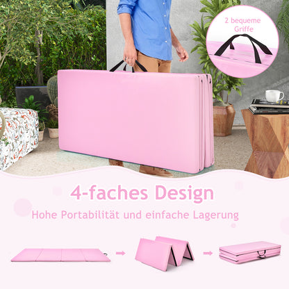 Gymnastiekmat – Yogamat – Fitnessmat – Turnmat – Oefenmat – Opvouwbaar 4 Panelen – Lichtgewicht Met Draaggrepen – Roze