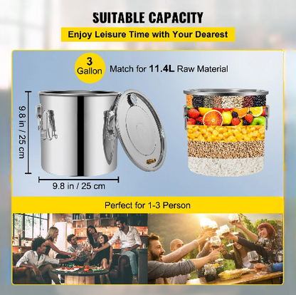 Vevor - Alcohol distillateur - Distilleerketel voor Alcohol - Destilleerapparaat Etherische Olie - Maak zelf Bier, Wijn of Sterke Drank - Fermentatie set - 50L - Zilver - QUORE