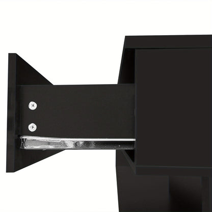 Salontafel – Koffietafel – Bijzettafel – Woonkamertafel – Opbergtafel – Hoogglans Zwart Glas – Gehard Glas Met Lade