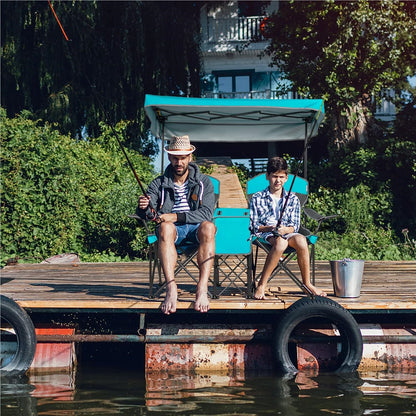 Campingstoel – Vouwstoel – Kampeerstoel – Visstoel – Outdoorstoel – Met Verstelbare Zonwering – Inclusief Koelbox & Tafel – Navy