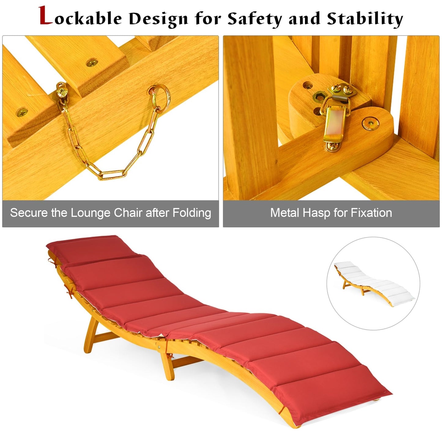 Houten Ligstoel – Tuinstoel – Ligbed – Lounger – Zonnebed – Verstelbaar – Massief Eucalyptus Hout – Inclusief Dicht Schuimkussen – Opvouwbaar – Max 180 kg Draagvermogen