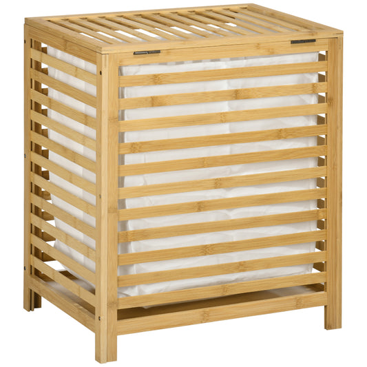 Wasmand – Wasbak – Wasopberger – Wasbox – Wascontainer – Natuurlijk Hout – 55 Liter Inhoud – Afneembare Binnenzak