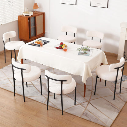 Eetkamerstoel – Kuipstoel – Keukenstoel – Stoel – Dining Chair – Set Van 6 – Bouclé Stof – Gebogen Rugleuning – Metaal Onderstel – Zithoogte 48 cm