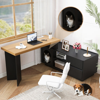 Hoekbureau – Bureau – L-vormig Bureau – Bureau Met Lade – Computerbureau – Zwart – XL Huisdierhuisje – Ruimtebesparend Ontwerp – Flexibele Montage