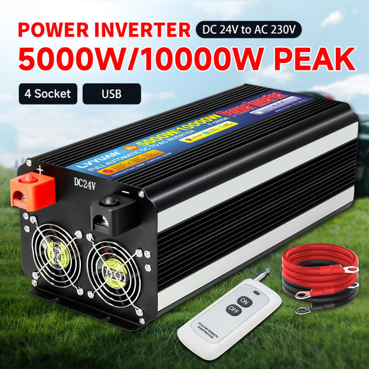 Power Inverter – Stroomomvormer – Omvormer – Spanningsomzetter – DC naar AC Converter – 5000W / 10000W Pieken – USB Poort & Voltage Display
