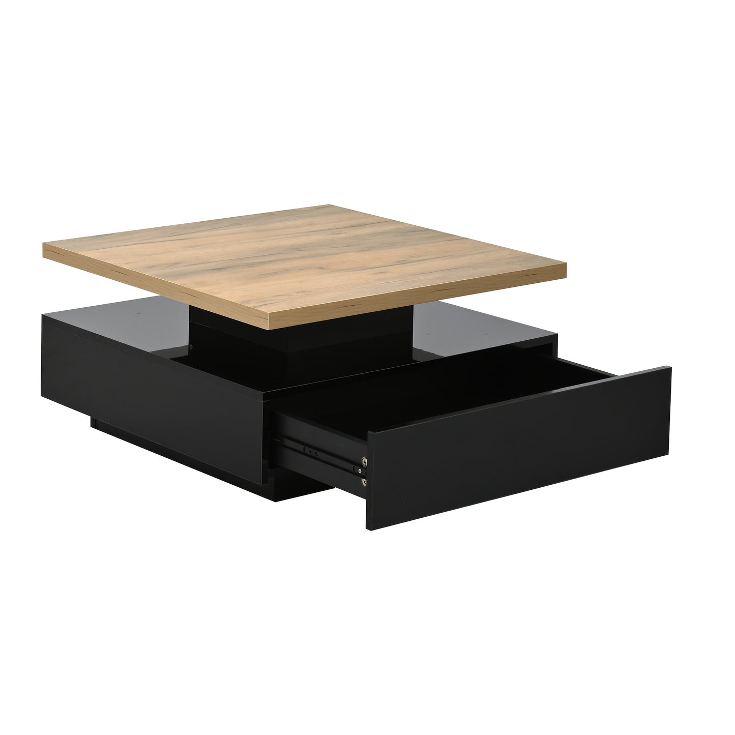 Draaibare Salontafel – Vierkante Tafel – Bijzettafel – Opbergtafel – Bamboe Tafel – 360° Draaibaar – Dubbelzijdige Opbergruimte – Zwart Hoogglans