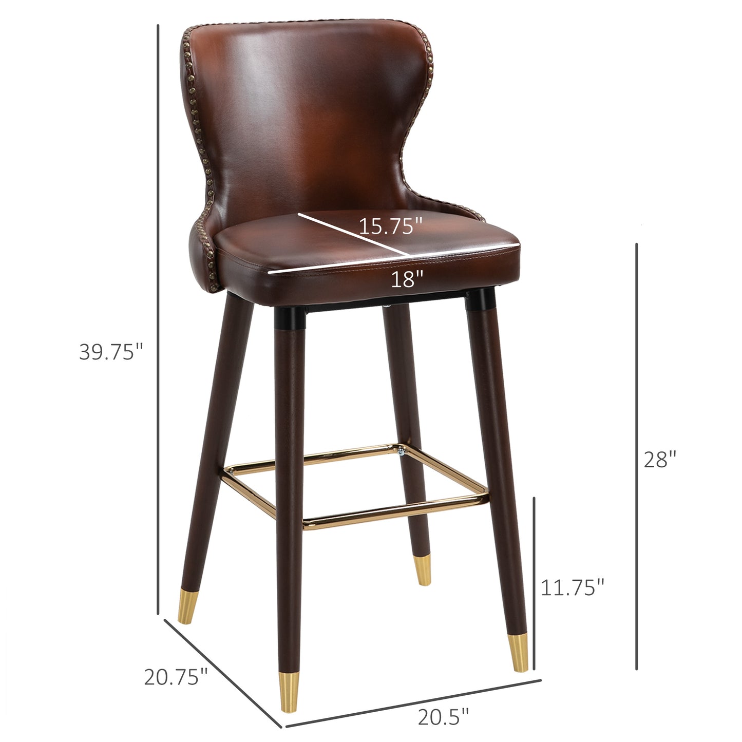 Barkruk – Barstoel – Bistrokruk – Eetkamerstoel – Counterstoel – Set Van 2 – Bruin Kunstleer – Met Rugleuning en Voetensteun – 52x53x101 cm