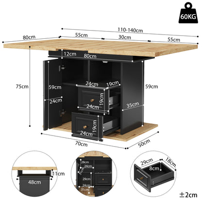 Uitklaptafel – Klaptafel – Vouwtafel – Uittrekbare Tafel – Eettafel – Uitschuifbaar 110-140 cm – Ruimtebesparend Design – Onderhoudsvriendelijk Zonder Hout