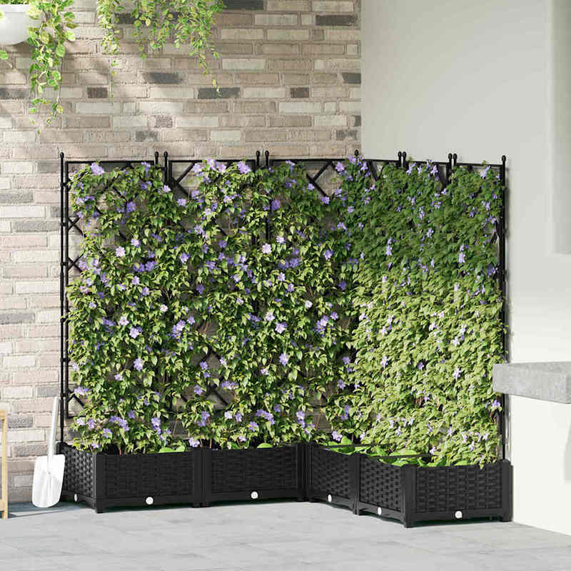 Verhoogde Plantenbak – Tuinbak – Bloembak – Balkonbak – Plantenbak Met Klimplantrek – Zwart – 120x120x125,5 cm – Duurzaam Synthetisch Kunststof – Met Drainage