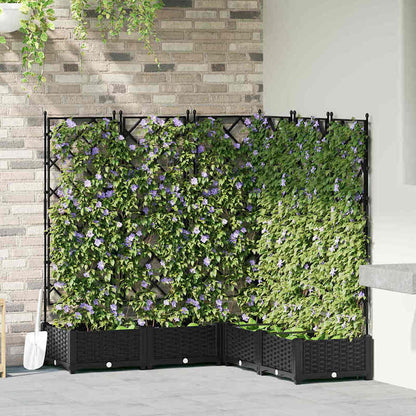 Verhoogde Plantenbak – Tuinbak – Bloembak – Balkonbak – Plantenbak Met Klimplantrek – Zwart – 120x120x125,5 cm – Duurzaam Synthetisch Kunststof – Met Drainage