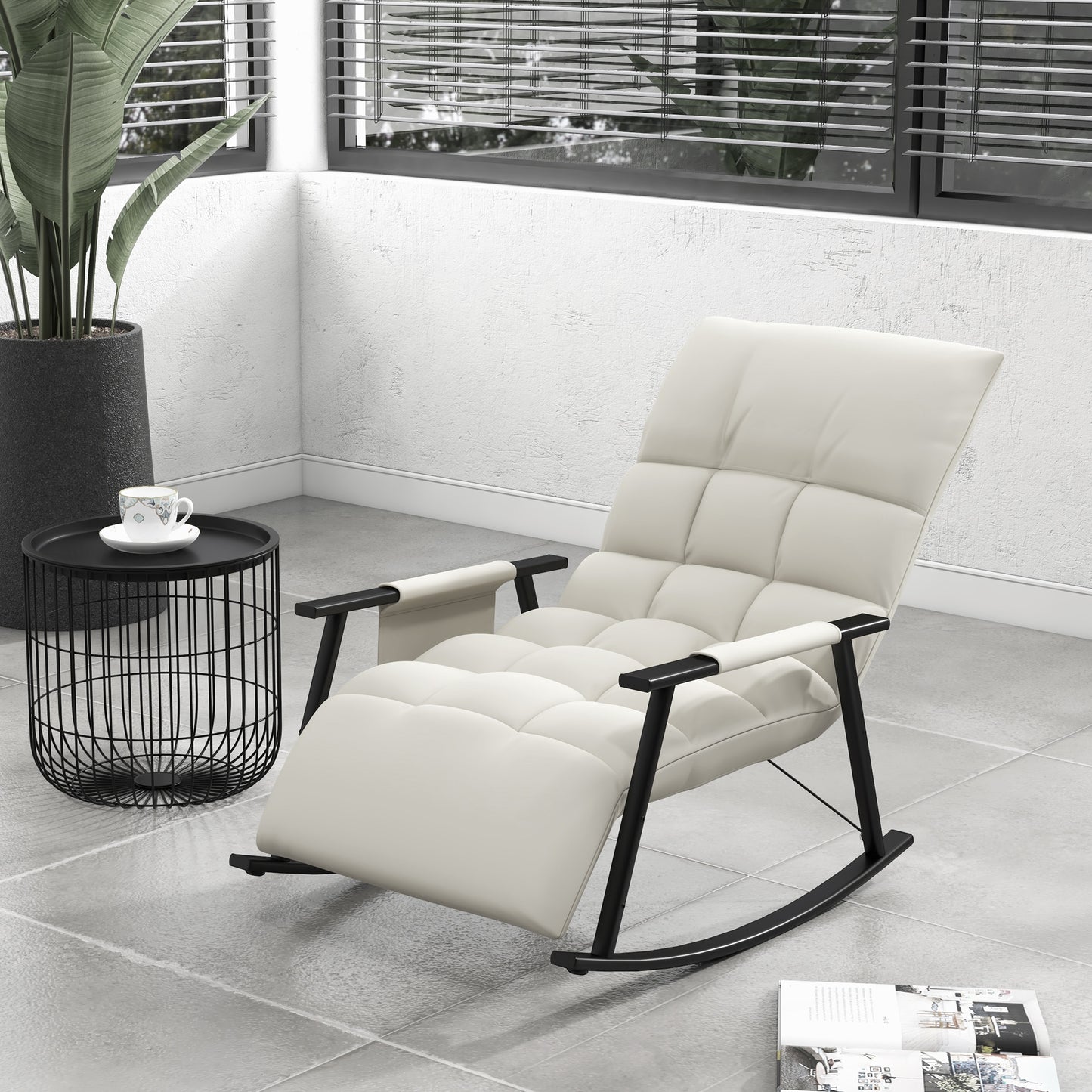 Schommelstoel – Relaxstoel – Voedingsstoel – Zitzakstoel – Lounge Stoel – Verstelbare Rugleuning – Verstelbare Voetsteun – Zacht Microfiber – Stalen Frame – Crèmekleur
