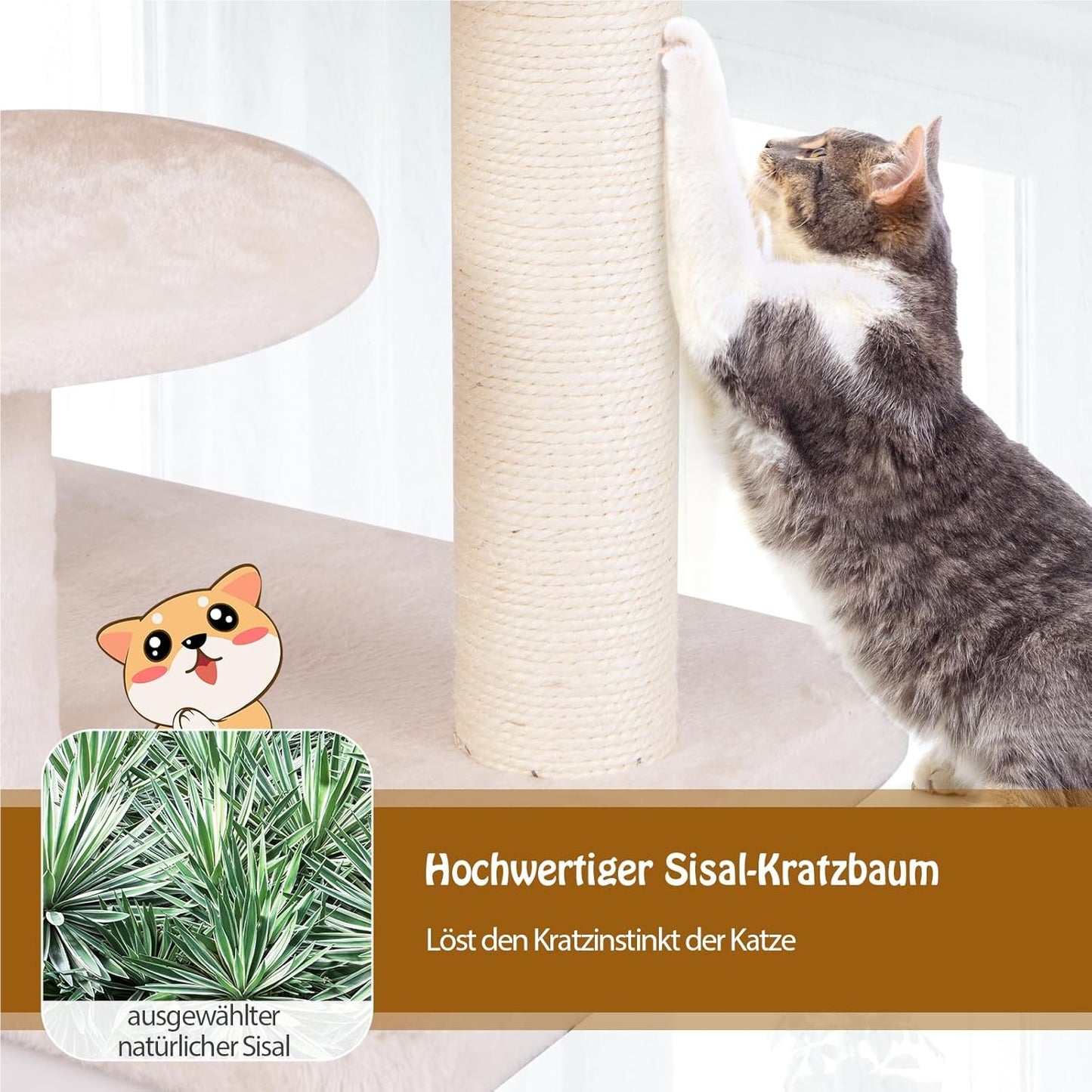 Krabpaal – Kattenboom – Krabmeubel – Kattenhuis – Krabtoren – 104 cm Hoog – Sisal Krabpaal Met Zacht Nestje