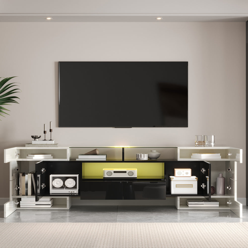 Modern TV-meubel – TV-kast – Mediameubel – Entertainmentmeubel – Zitmeubel – Laag en Ruimtebesparend Ontwerp – Glanzend Zwart-Wit Met 4 Deuren & 2 Lades