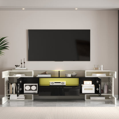 Modern TV-meubel – TV-kast – Mediameubel – Entertainmentmeubel – Zitmeubel – Laag en Ruimtebesparend Ontwerp – Glanzend Zwart-Wit Met 4 Deuren & 2 Lades