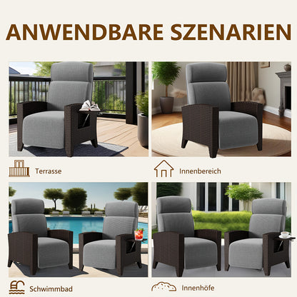 Verstelbare Loungebedstoel – Ligstoel – Tuinstoel – Balkonstoel – Relaxstoel – Ratan Look – Memory Foam – Bijzettafeltje – Diepgrijs