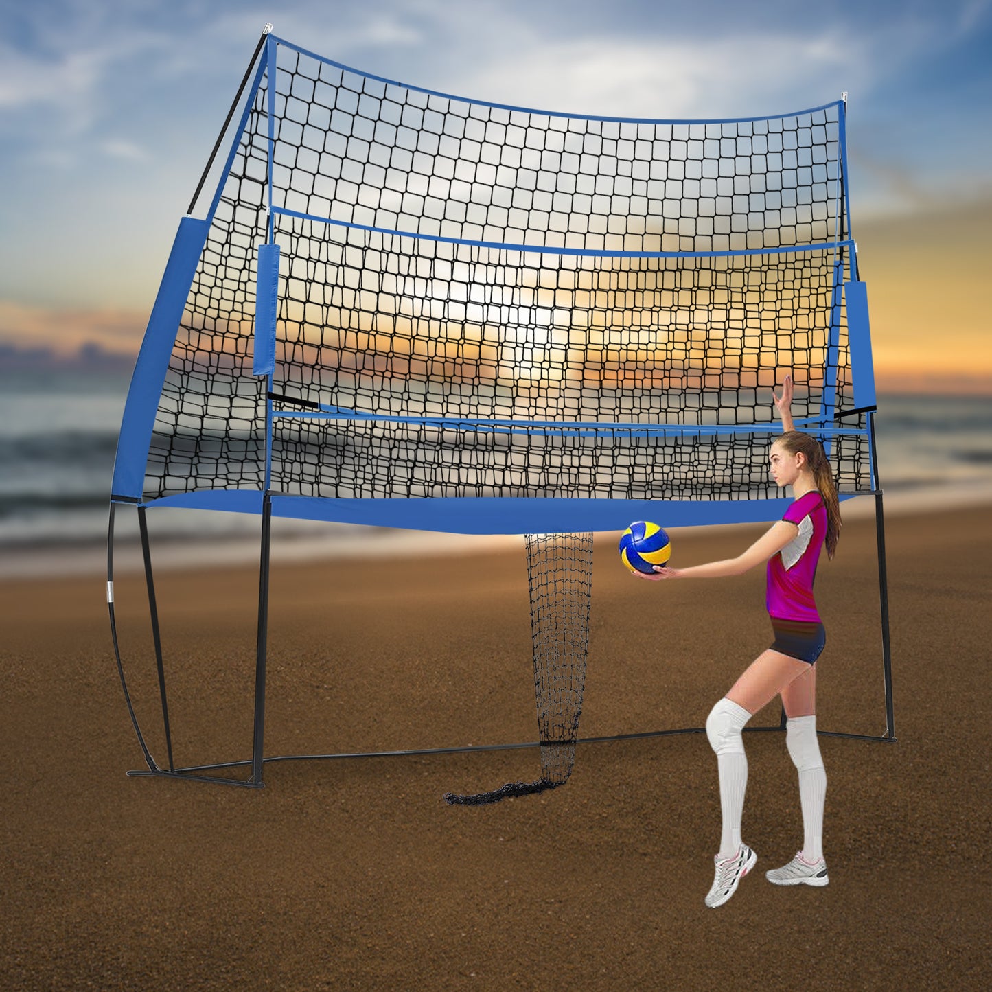 Volleybalnet – Trainingsnet – Sportnet – Oefennet – Verstelbaar Net – Blauw – Verstelbare Hoogte 1,98-2,40 m – Lichtgewicht Nylon