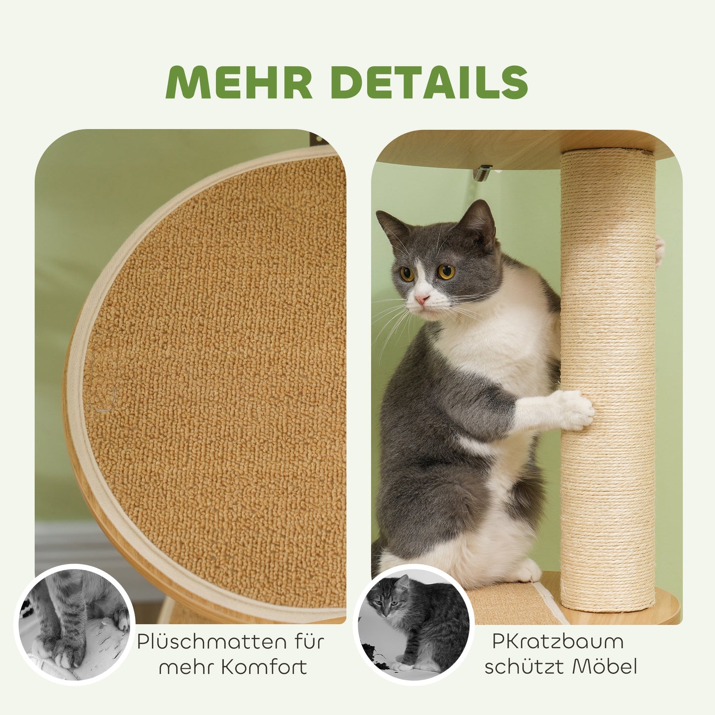 Krabpaal – Krabmeubel – Klimpaal – Kattenpaal – Speelpaal – Verstelbare Hoogte 230-250 cm – Anti-Kantel Veiligheidssysteem – Sisaltouw – Houtcomposiet – Eikenhout & Crème Wit