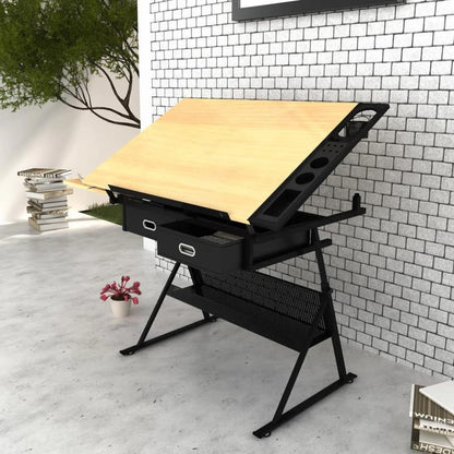 Tekentafel – Tekentafelbureau – Tekenbord – Schetstafel – Ontwerptafel – Marrone Kleur – Verstelbaar Werkblad – Inclusief Comfortabele Kruk
