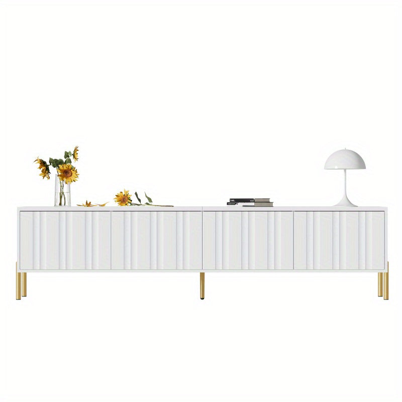 Tv Meubel – Tv Kast – Tv Dressoir – Mediameubel – Tv Meubel Wit – 190 cm Lang – Goudkleurige Pootjes – Softclose Groefde Deuren