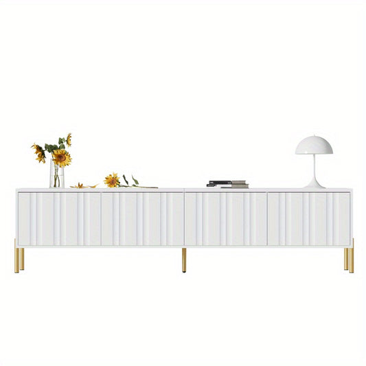 Tv Meubel – Tv Kast – Tv Dressoir – Mediameubel – Tv Meubel Wit – 190 cm Lang – Goudkleurige Pootjes – Softclose Groefde Deuren