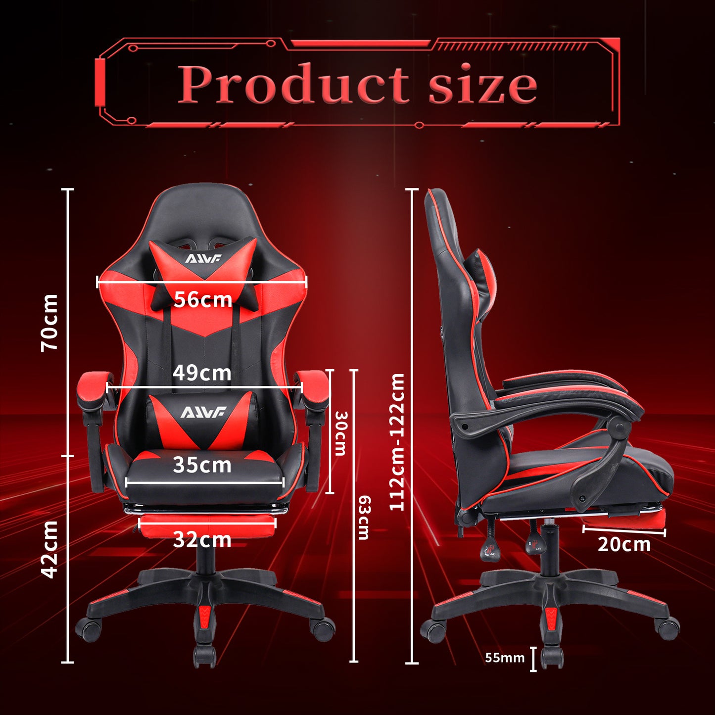 Office Chair, Gaming Chair, Gaming Chair, Ergonomic Gamer Chair with Footrest, Headrest,Lumbar Cushion, Padded Gaming Chair, Swivel Chair