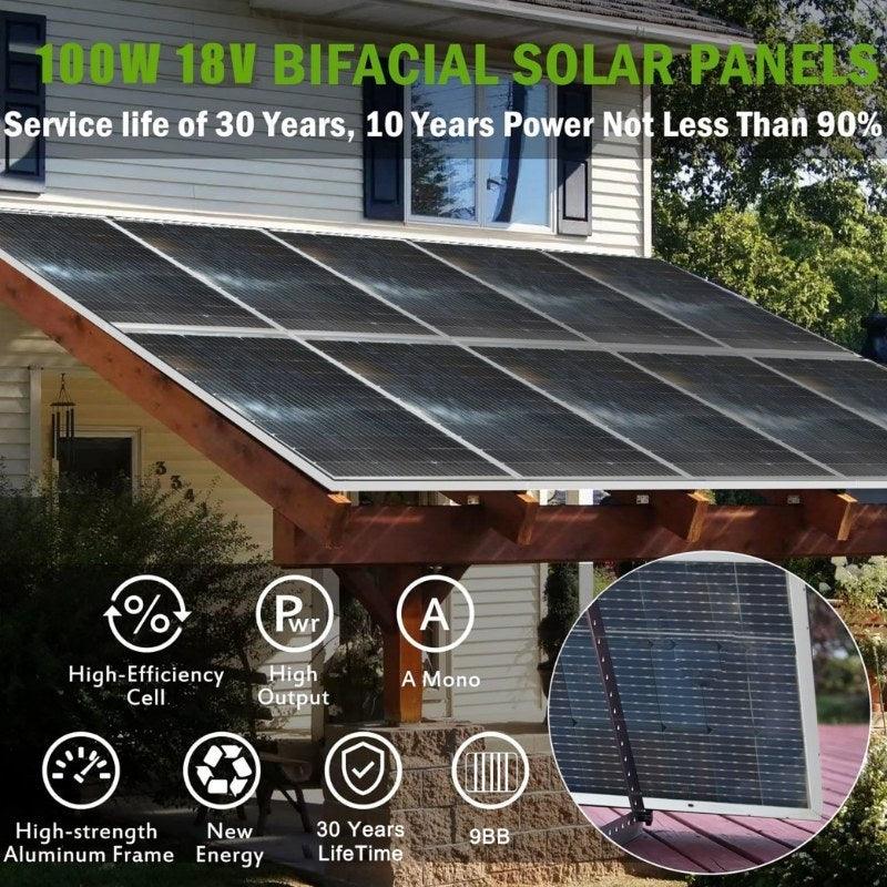 12V Zonnepanelen Set – Solar Panel – Zonnepaneel – PV Module – Photovoltaic Module – Bifaciale Monokristallijne 200W (2x 100W) – Robuust Aluminium Frame – Hoge Energieopbrengst