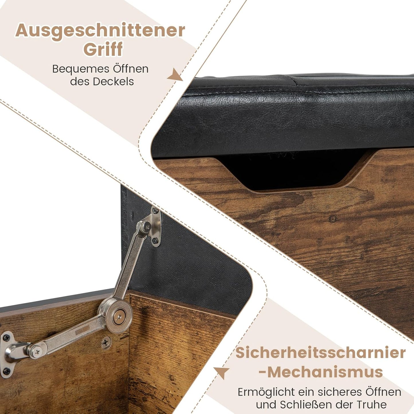 Schoenbank – Opbergbank – Zitbank – Schoenrek – Schoenkast – Vintage Bruin – 2 Lades & Opbergruimte – 150 Kg Draagvermogen