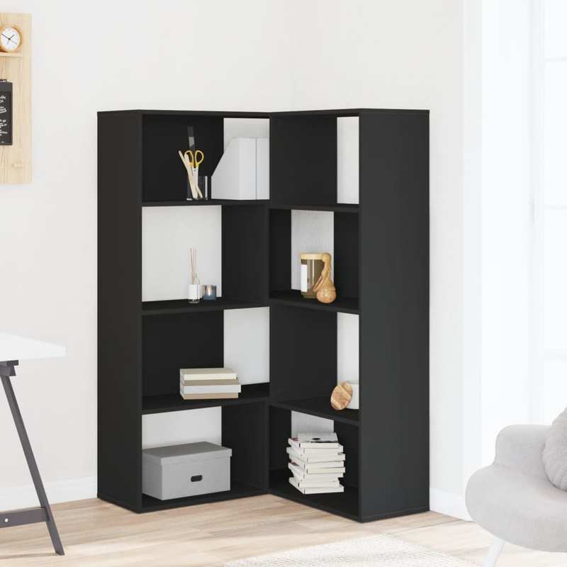 Bookcase 4-Tier Corner 85X85X140 Cm Finished Wood Black