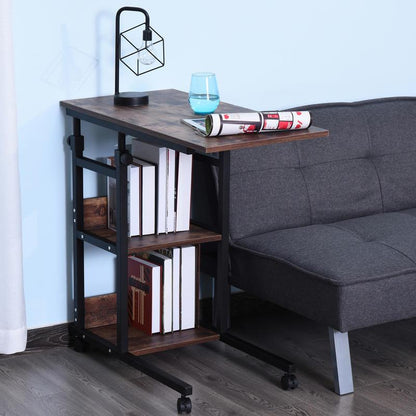 Side Table with Wheels, Adjustable Height, Compact, 2 Shelves, Metal Frame, 80X40X72-82 Cm, /Black, Living Room Table, Console Table, Suitable for Living Room, Dining Room, Bedroom, Foyer, Reception Area, Office, Balcony. Per