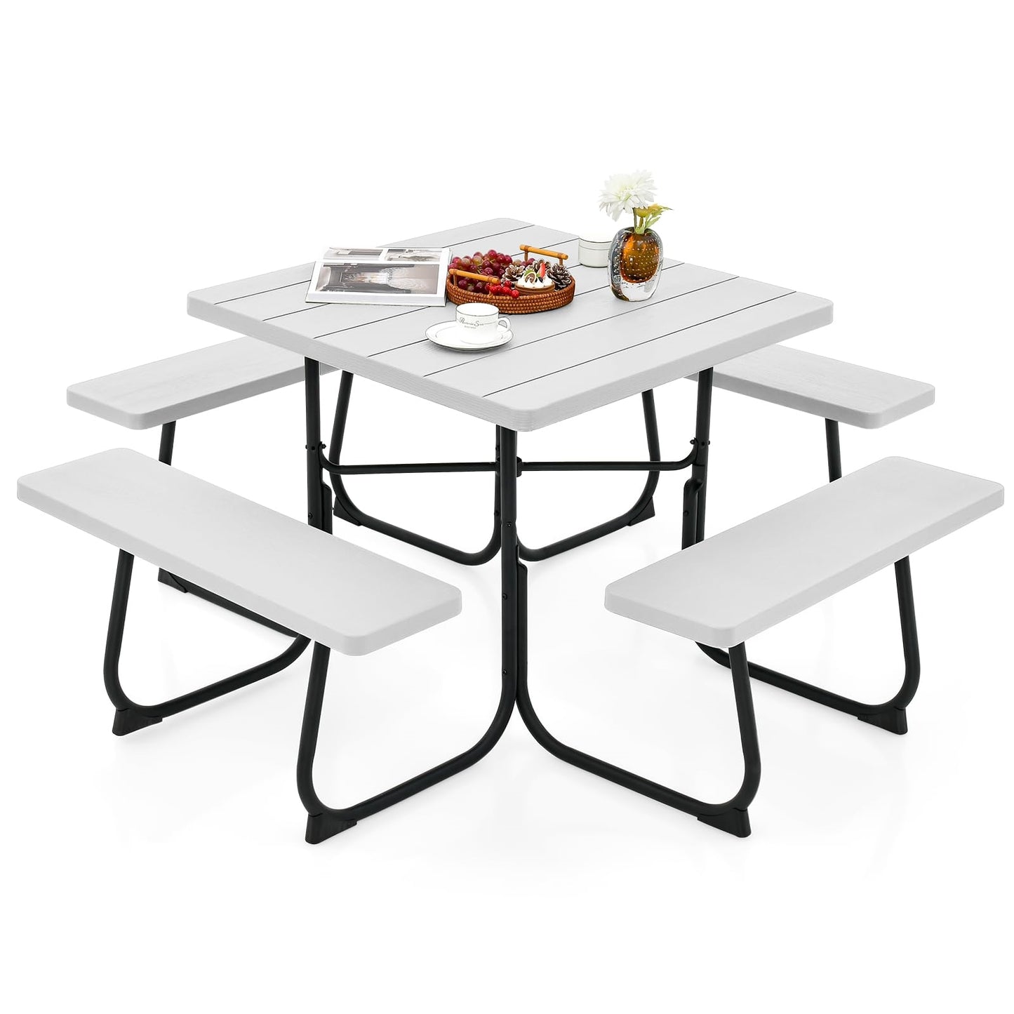 Tuinset 8 Personen – Tuinmeubel – Terrasset – Buitenmeubilair – Buiten Zitgroep – Vierkante Tafel – Weerbestendig HDPE – Parasolhouder