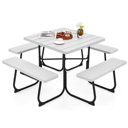 Tuinset 8 Personen – Tuinmeubel – Terrasset – Buitenmeubilair – Buiten Zitgroep – Vierkante Tafel – Weerbestendig HDPE – Parasolhouder