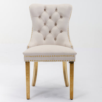 Eetkamerstoelen – Stoelen – Velvet Stoelen – Dining Chairs – Zithoek Stoelen – Set Van 2 Beige Velvet – Stevig Massief Houten Frame – Veerkrachtig Schuim Met Stalen Kern
