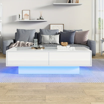 Salontafel – Koffietafel – Tafeltje – Bijzettafel – Witte Salontafel – 115x55x34 cm – 2 Opberglades, 30 kg Draagvermogen