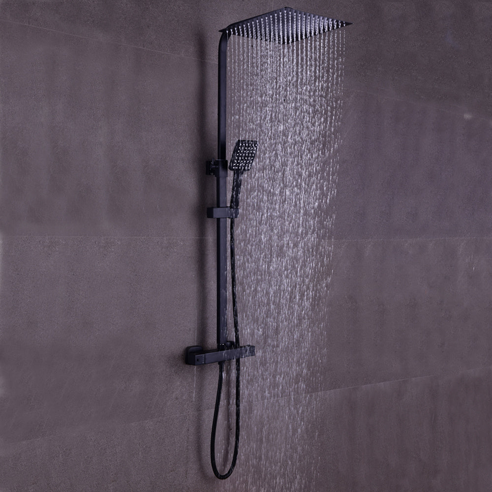 Modern Zwart Douche Systeem – Douche Set – Regendouche – Handdouche – Thermostatische Douchekraan – Messing & RVS – 360° Draaibaar & Instelbare Hoogte