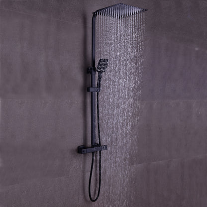 Modern Zwart Douche Systeem – Douche Set – Regendouche – Handdouche – Thermostatische Douchekraan – Messing & RVS – 360° Draaibaar & Instelbare Hoogte