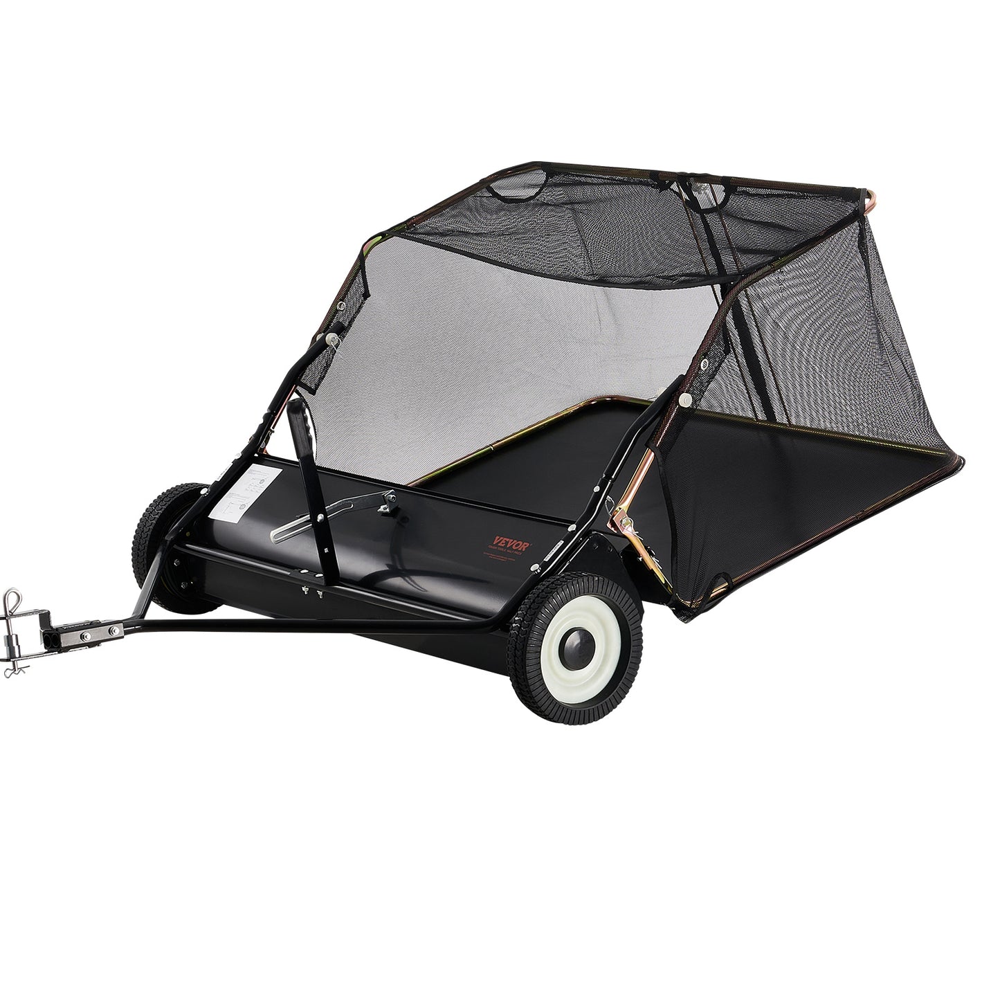 Aanhangwagen Bladveger – Bladzuiger – Bladverzamelaar – Tuinveger – Gazonschoonmaker – Verstelbare Roterende Borstel – 132 cm Werkbreedte – Zwarte Uitvoering