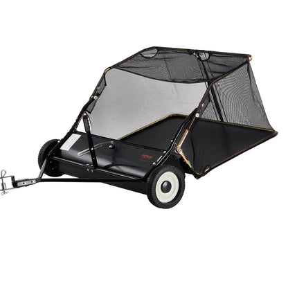 Aanhangwagen Bladveger – Bladzuiger – Bladverzamelaar – Tuinveger – Gazonschoonmaker – Verstelbare Roterende Borstel – 132 cm Werkbreedte – Zwarte Uitvoering