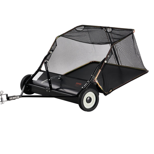 Aanhangwagen Bladveger – Bladzuiger – Bladverzamelaar – Tuinveger – Gazonschoonmaker – Verstelbare Roterende Borstel – 132 cm Werkbreedte – Zwarte Uitvoering