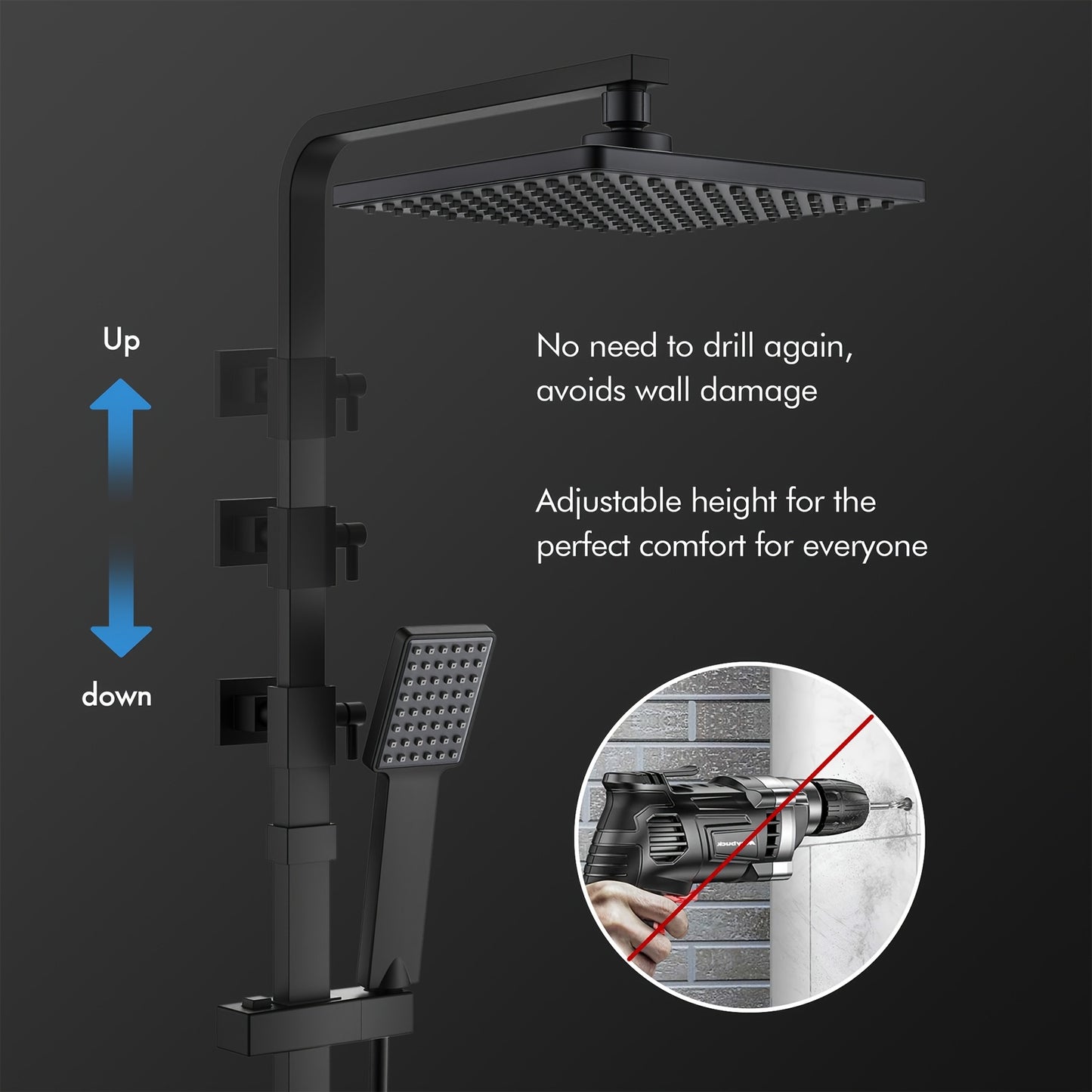 Thermostatic Shower System with Rainfall Shower Head & Handheld Spray - 38°C Precise Temperature Control, Stainless Steel Modern Wall-Mounted Shower Column, Battery-Free & Easy Installation, Thermostatic Valve for Spa-Like B