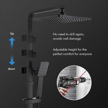 Thermostatic Shower System with Rainfall Shower Head & Handheld Spray - 38°C Precise Temperature Control, Stainless Steel Modern Wall-Mounted Shower Column, Battery-Free & Easy Installation, Thermostatic Valve for Spa-Like B