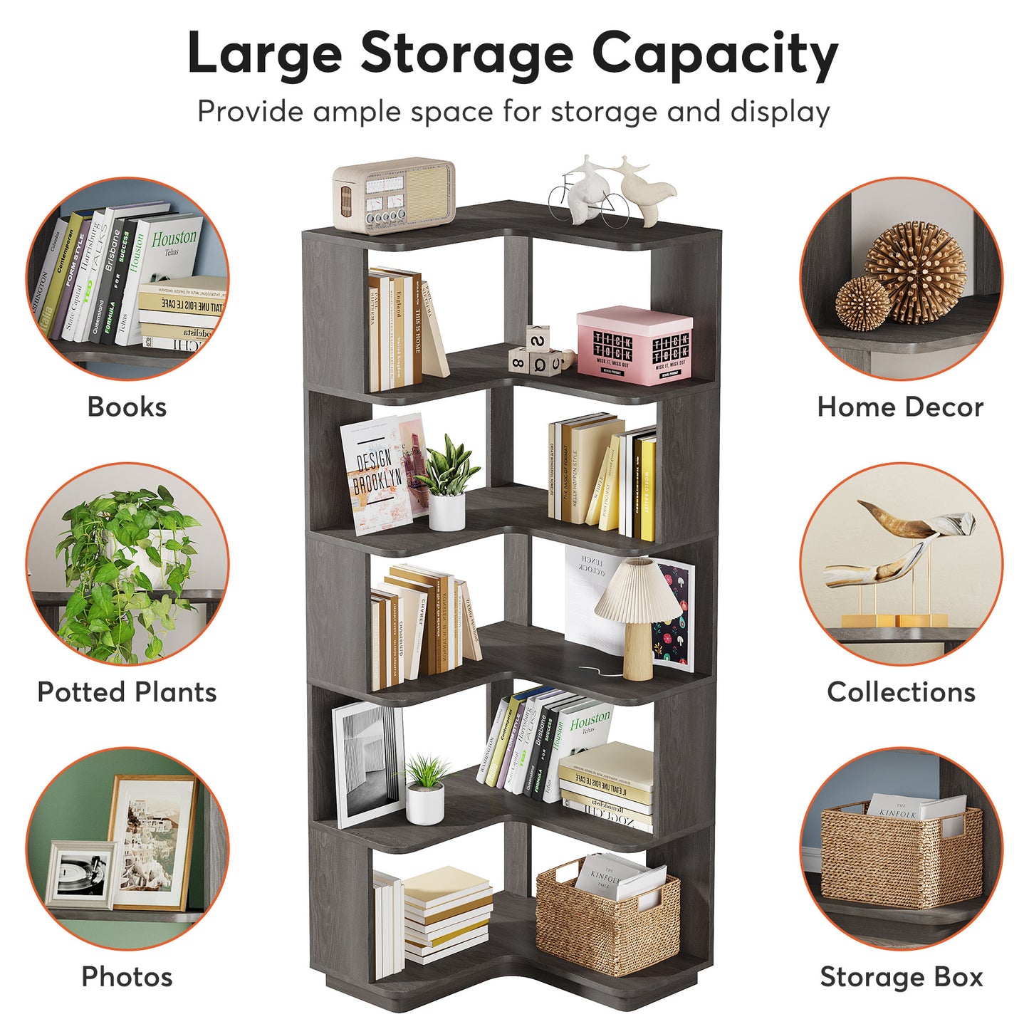 Boekenkast – Boekenrek – Opbergkast – Wandkast – Vakkenkast – Industrieel Design – 164,85 cm Hoog – Antitip Veiligheid