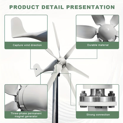 Windturbine – Windgenerator – Windmolen – Windenergie Generator – 1000W Zes Bladen – Stil Bij Lage Windsnelheid – Inclusief MPPT-Controller