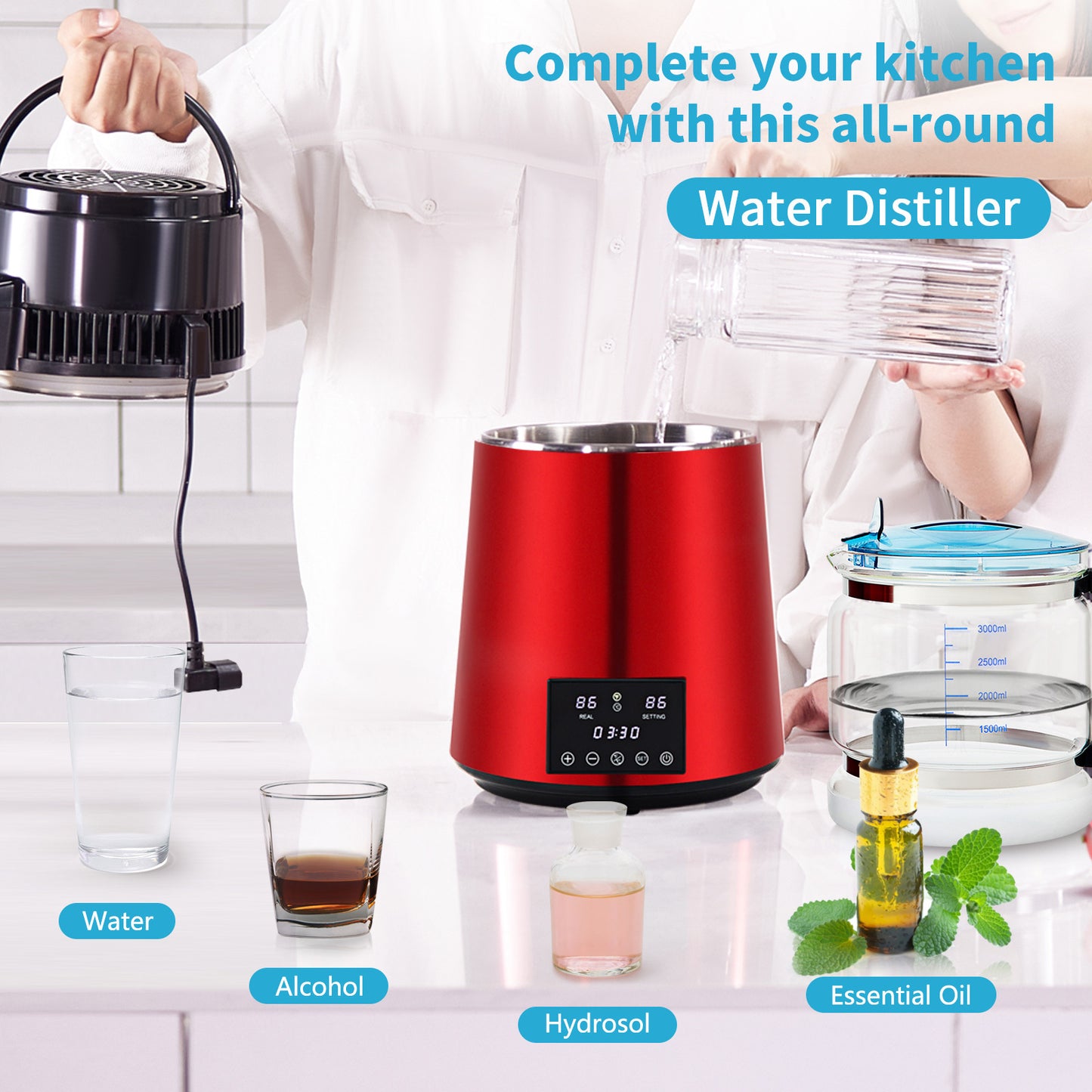 Waterdistilleerder – Waterzuiveraar – Drinkwaterfilter – Gedestilleerd water apparaat – Waterreiniger – 750 Watt vermogen – Timer 0-99 uur instelbaar