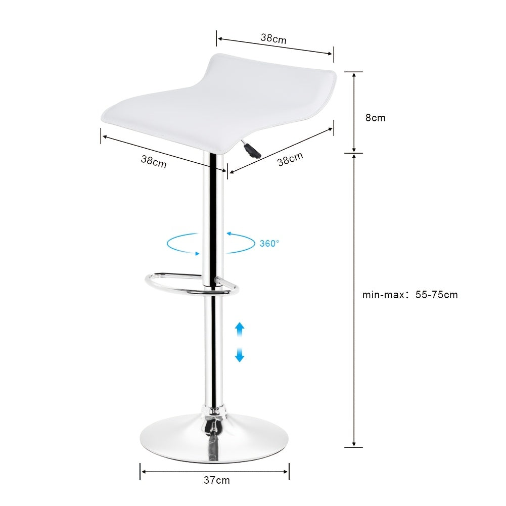 Barstoel – Barkruk – Barstoel Keuken – Barkrukken Set – Barstoelen – Verstelbare Zithoogte 55-75 cm – 360° Draaibaar – Wit PU Leer – Met Metalen Onderstel