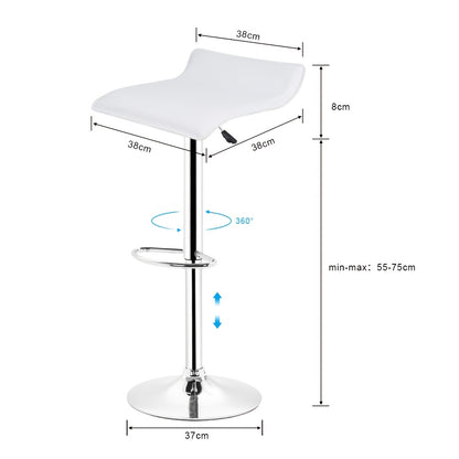 Barstoel – Barkruk – Barstoel Keuken – Barkrukken Set – Barstoelen – Verstelbare Zithoogte 55-75 cm – 360° Draaibaar – Wit PU Leer – Met Metalen Onderstel
