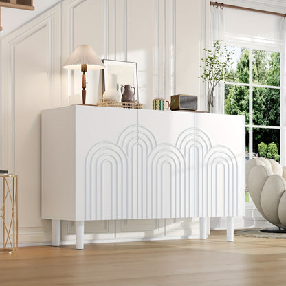 Large Capacity Modern Metal Storage Cabinet with 3 Doors & Adjustable Partitions - Heavy-Duty Contemporary Sideboard with Spacious Drawers, 120x38.5x79cm, MDF-Like for Living Room, Bedroom, Hallway - Space-Saving Furniture